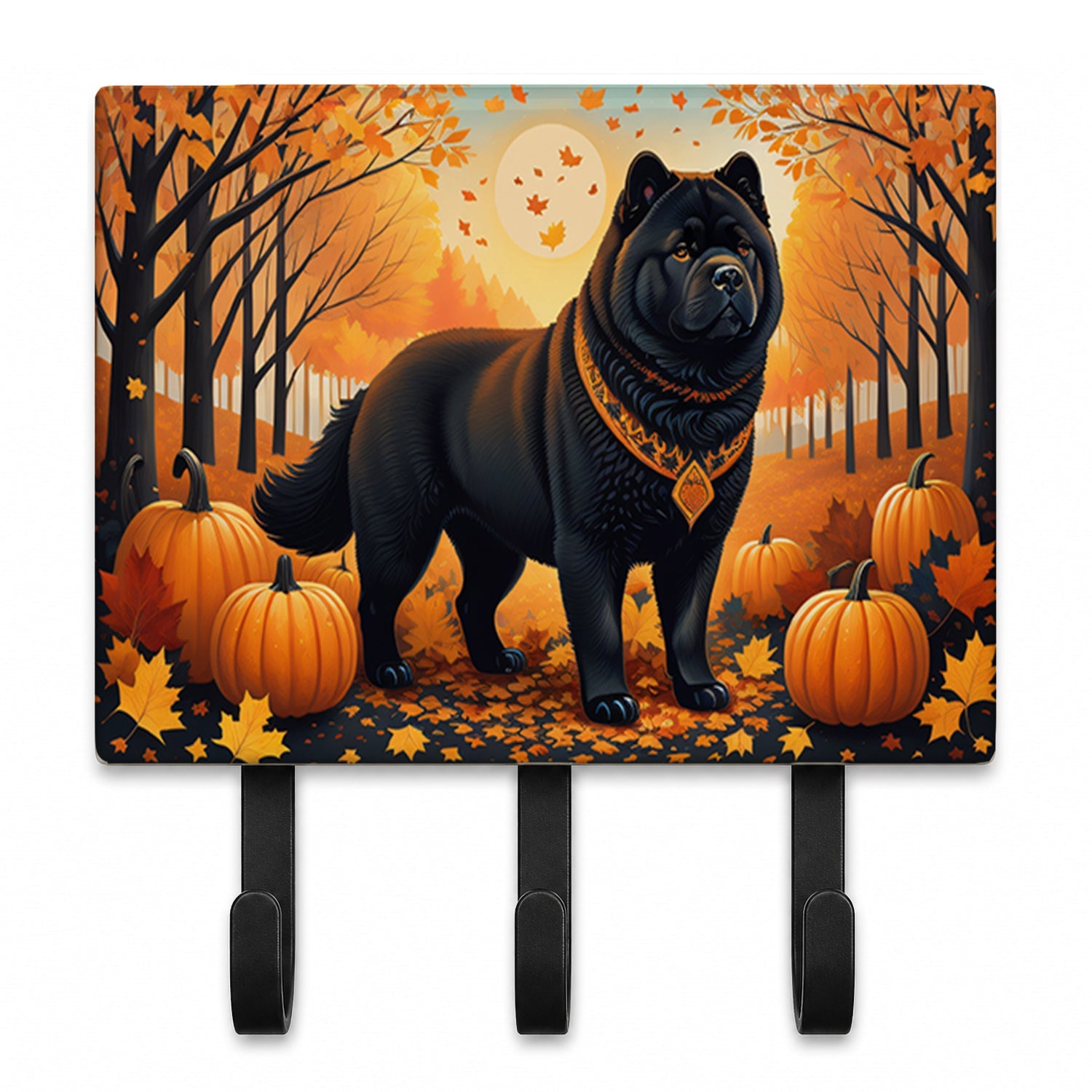 Black Chow Chow Fall Leash or Key Holder Wall Hooks, Coat Rack Wall Mount, for Hanging Keys, Towels, Aprons, Leashes