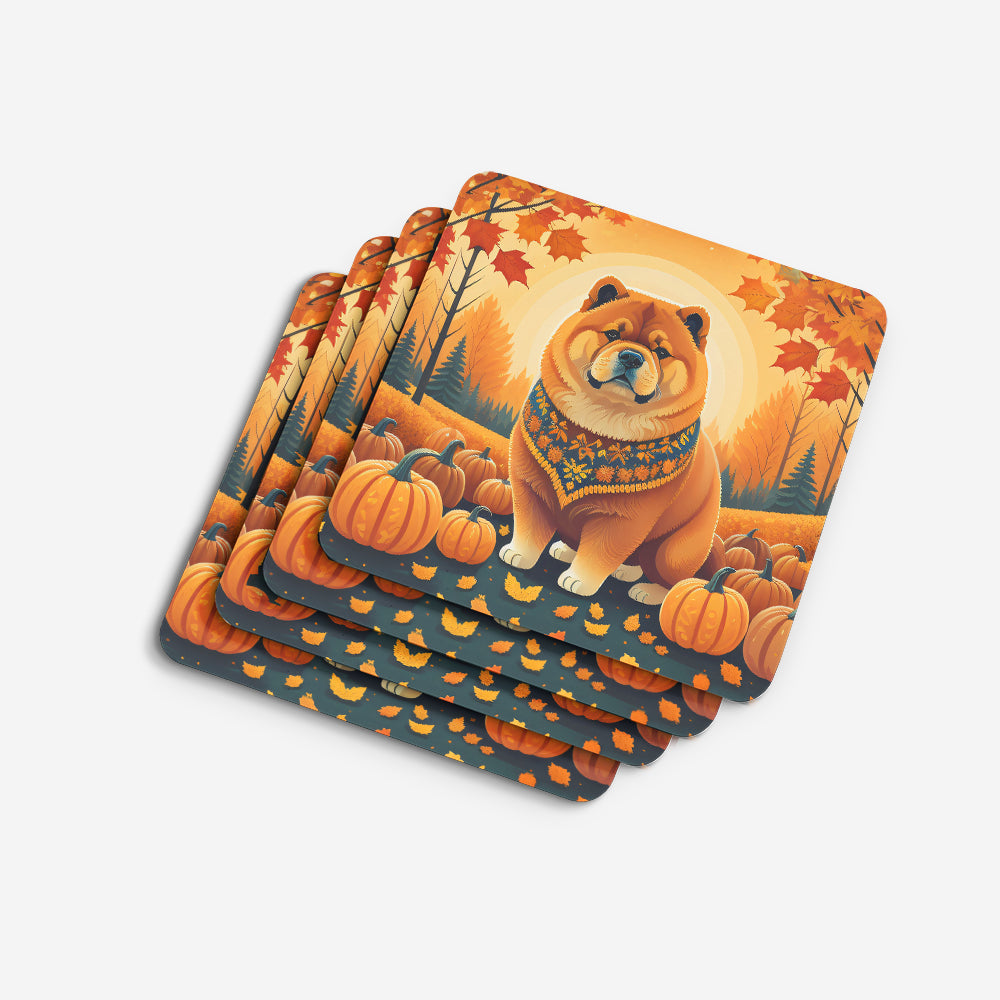 Chow Chow Fall Foam Coasters Set of 4 Cup Coasters for Indoor Outdoor, Tabletop Protection, Anti Slip, Mouse pad Material