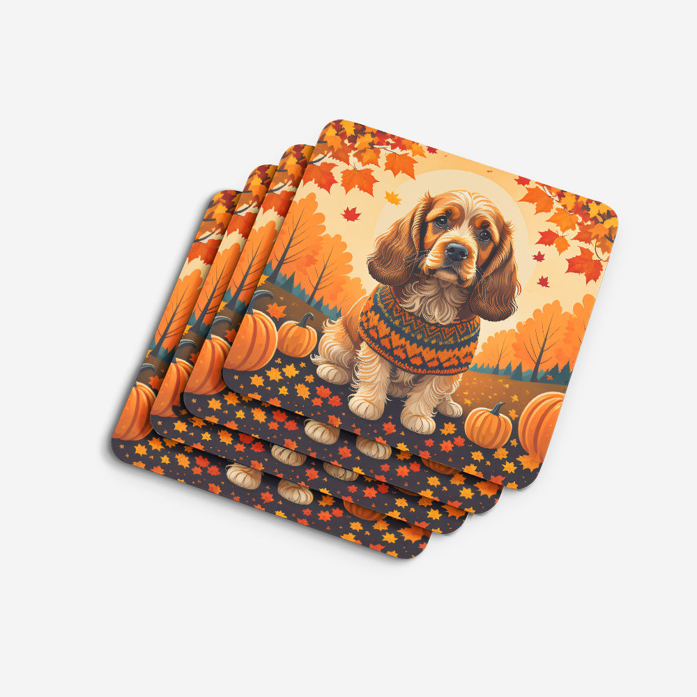 Cocker Spaniel Fall Foam Coasters Set of 4 Cup Coasters for Indoor Outdoor, Tabletop Protection, Anti Slip, Mouse pad Material