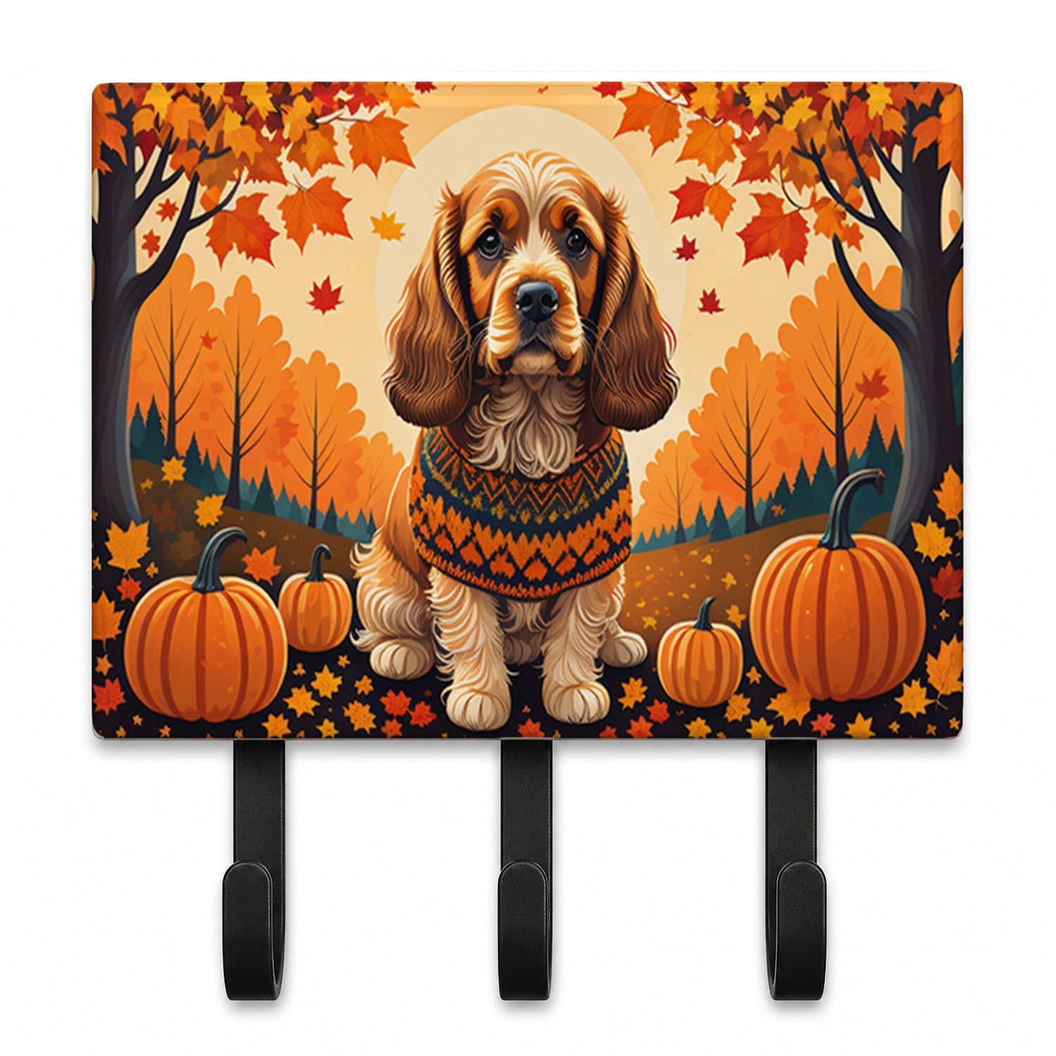 Cocker Spaniel Fall Leash or Key Holder Wall Hooks, Coat Rack Wall Mount, for Hanging Keys, Towels, Aprons, Leashes