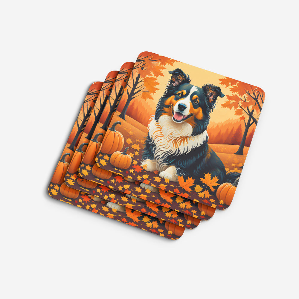Collie Fall Foam Coasters Set of 4 Cup Coasters for Indoor Outdoor, Tabletop Protection, Anti Slip, Mouse pad Material