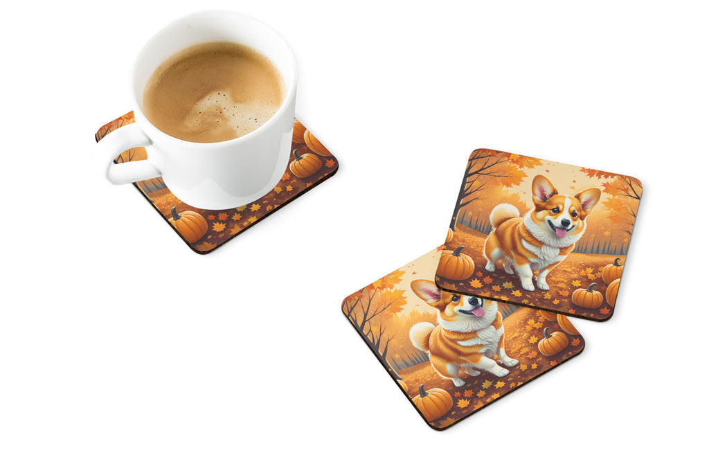 Corgi Fall Foam Coasters Set of 4 Cup Coasters for Indoor Outdoor, Tabletop Protection, Anti Slip, Mouse pad Material