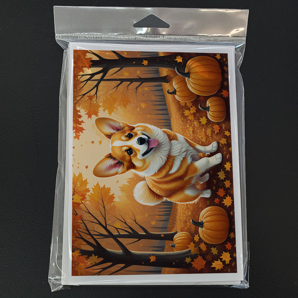 Corgi Fall Greeting Cards Pack of 8 Blank Cards with Envelopes Whimsical A7 Size 5x7