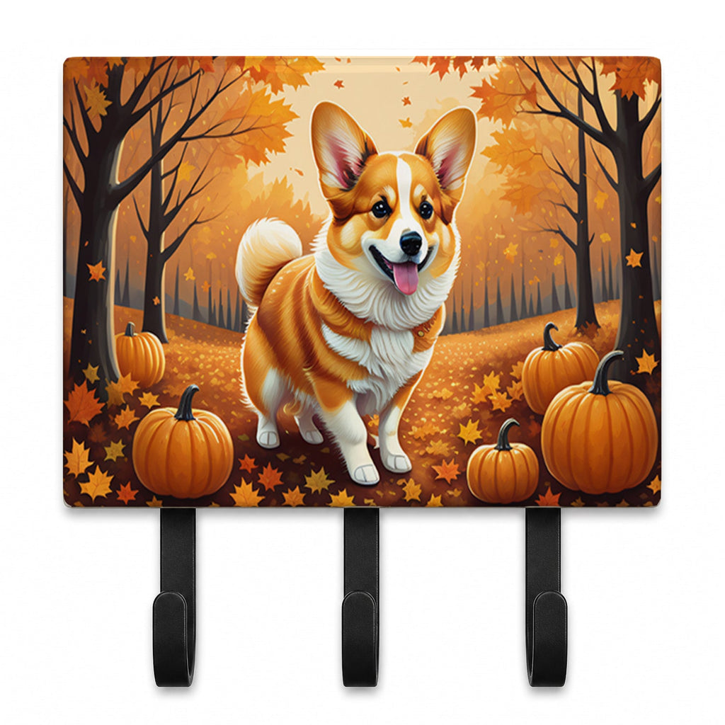 Corgi Fall Leash or Key Holder Wall Hooks, Coat Rack Wall Mount, for Hanging Keys, Towels, Aprons, Leashes