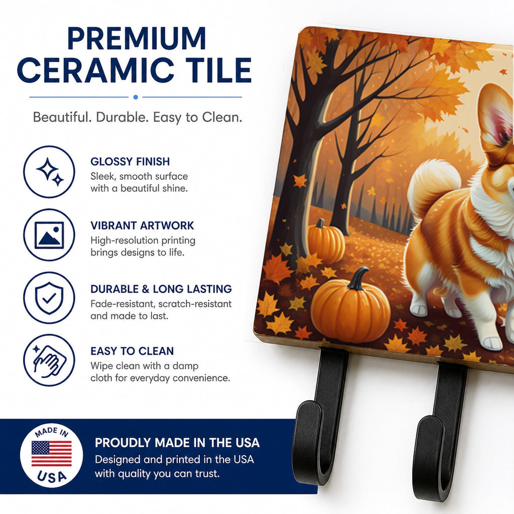 Corgi Fall Leash or Key Holder Wall Hooks, Coat Rack Wall Mount, for Hanging Keys, Towels, Aprons, Leashes