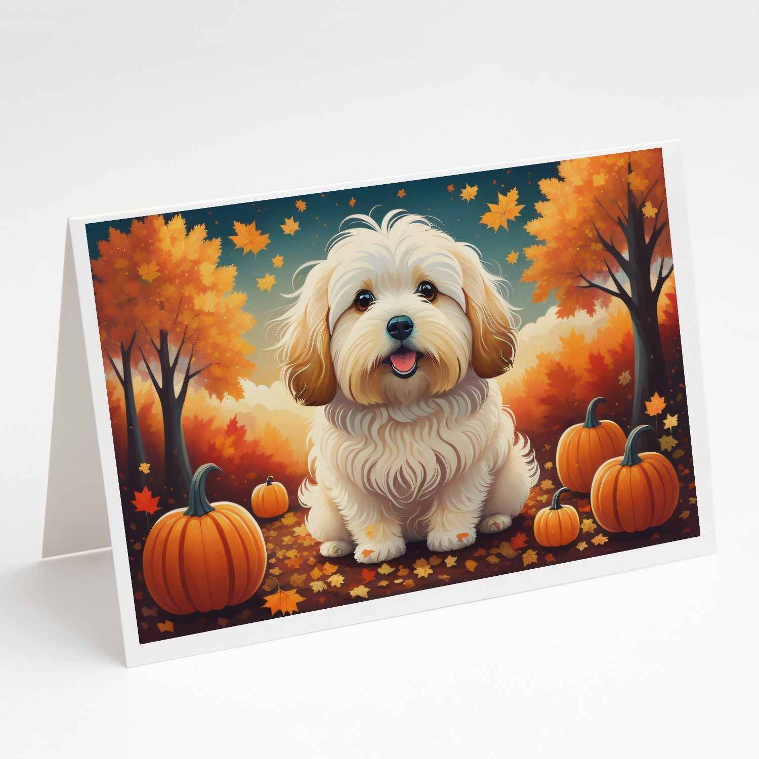 Coton De Tulear Fall Greeting Cards Pack of 8 Blank Cards with Envelopes Whimsical A7 Size 5x7