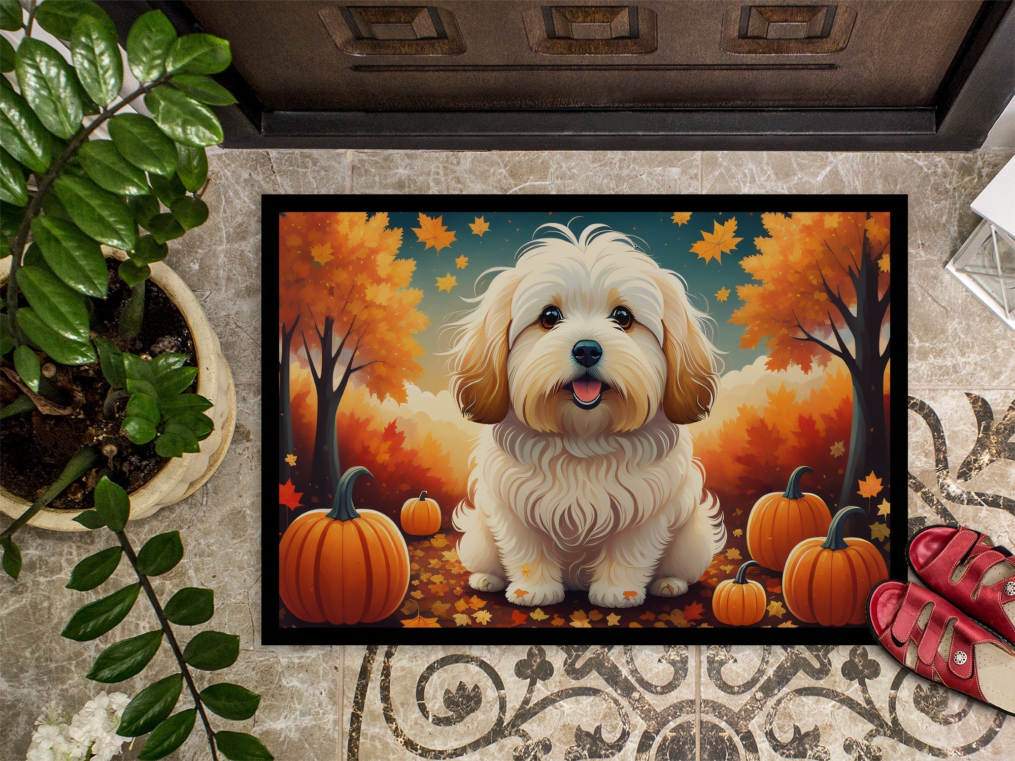 Coton De Tulear Fall Doormat Indoor Outdoor 18H X 27W Front Door Mat Rugs for Entryway, Non Slip Washable