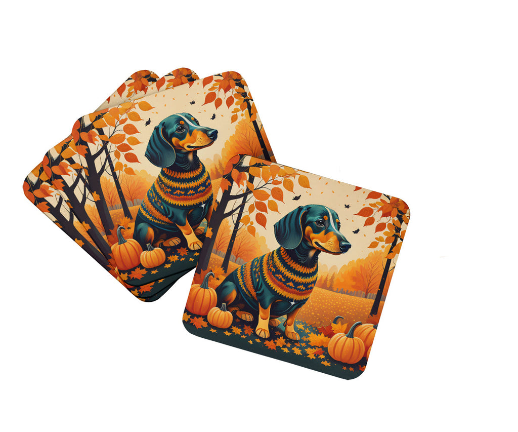 Dachshund Fall Foam Coasters Set of 4 Cup Coasters for Indoor Outdoor, Tabletop Protection, Anti Slip, Mouse pad Material