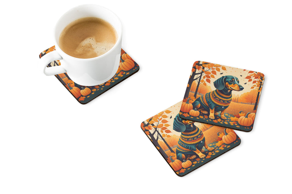 Dachshund Fall Foam Coasters Set of 4 Cup Coasters for Indoor Outdoor, Tabletop Protection, Anti Slip, Mouse pad Material