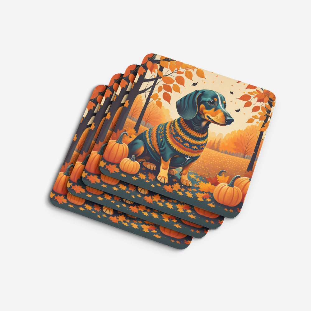 Dachshund Fall Foam Coasters Set of 4 Cup Coasters for Indoor Outdoor, Tabletop Protection, Anti Slip, Mouse pad Material