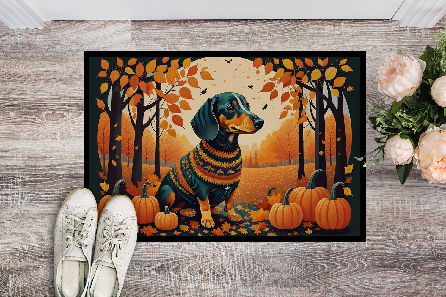 Dachshund Fall Doormat Indoor Outdoor 18H X 27W Front Door Mat Rugs for Entryway, Non Slip Washable