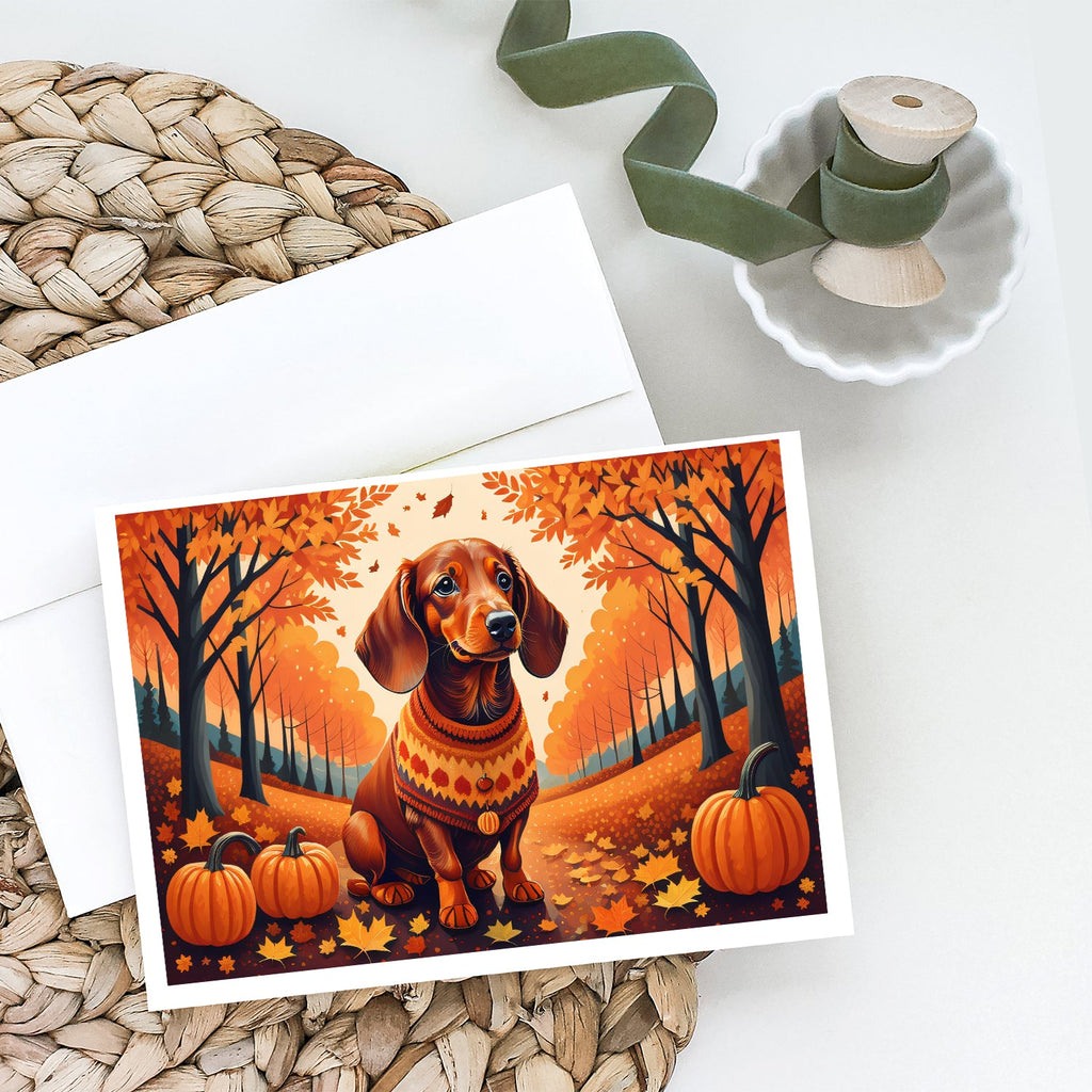 Dachshund Fall Greeting Cards Pack of 8 Blank Cards with Envelopes Whimsical A7 Size 5x7