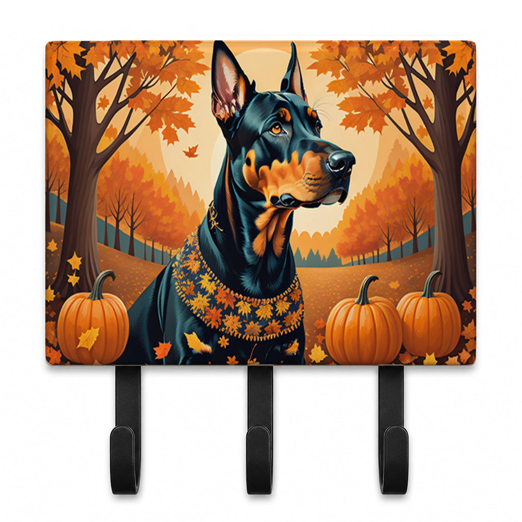 Doberman Pinscher Fall Leash or Key Holder Wall Hooks, Coat Rack Wall Mount, for Hanging Keys, Towels, Aprons, Leashes