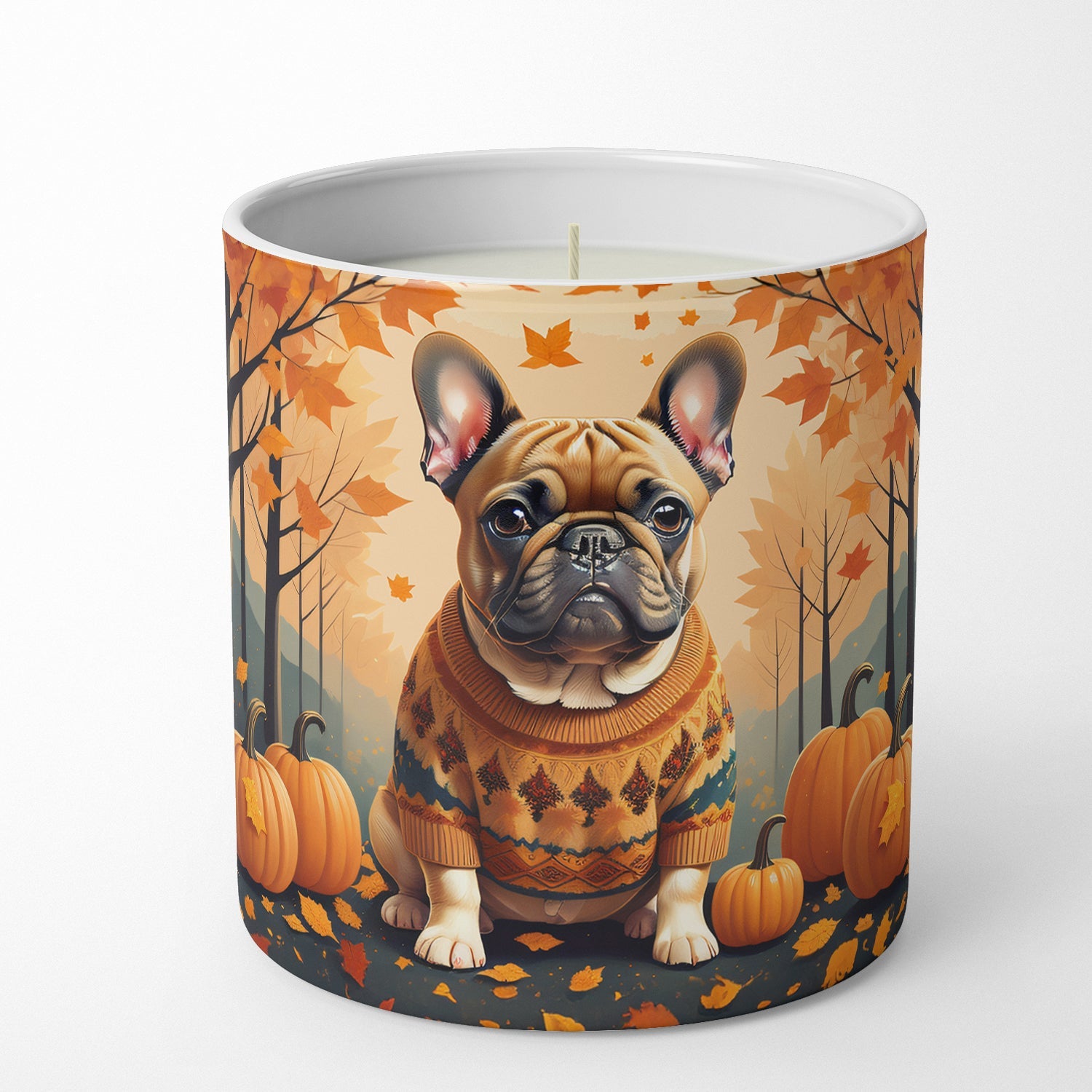 Fawn French Bulldog Fall Decorative Soy Candle Nature Soy Wax Essential Oil Home Decor Ideal for Bedroom Kitchen Bath Office Gift, 10 oz