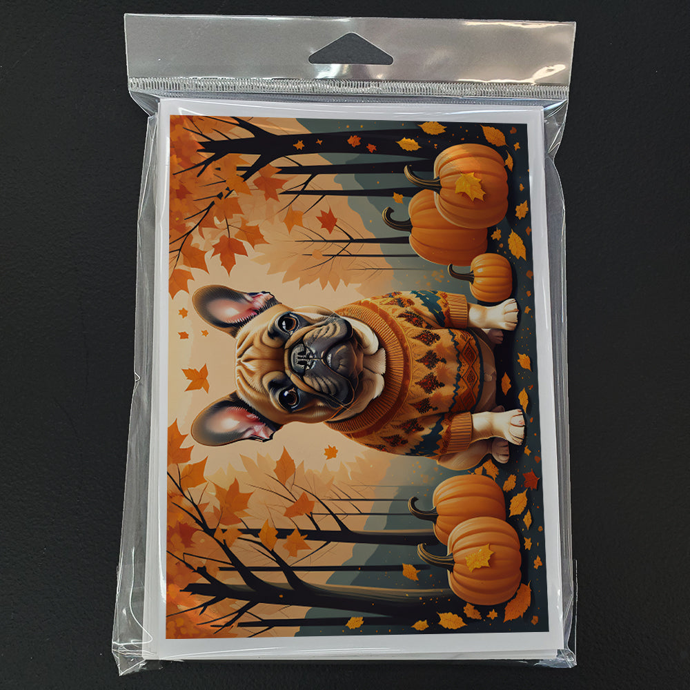 Fawn French Bulldog Fall Greeting Cards Pack of 8 Blank Cards with Envelopes Whimsical A7 Size 5x7