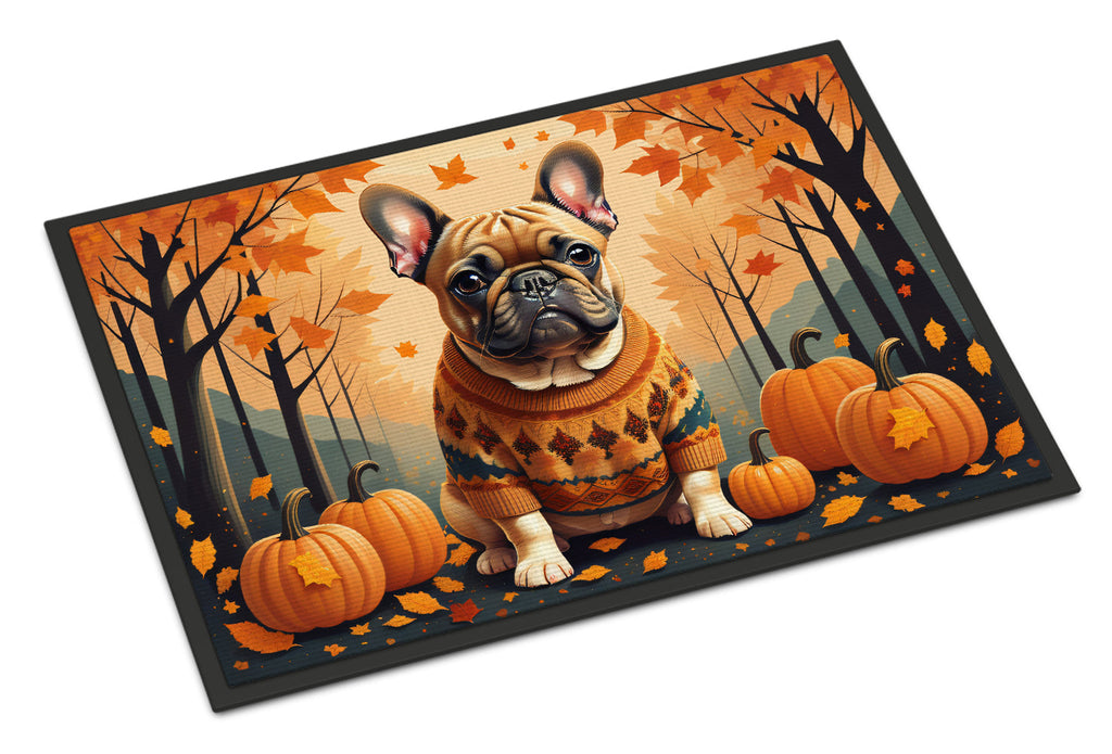 Fawn French Bulldog Fall Doormat Indoor Outdoor 24H X 36W Front Door Mat Rugs for Entryway, Non Slip Washable Low Pile,