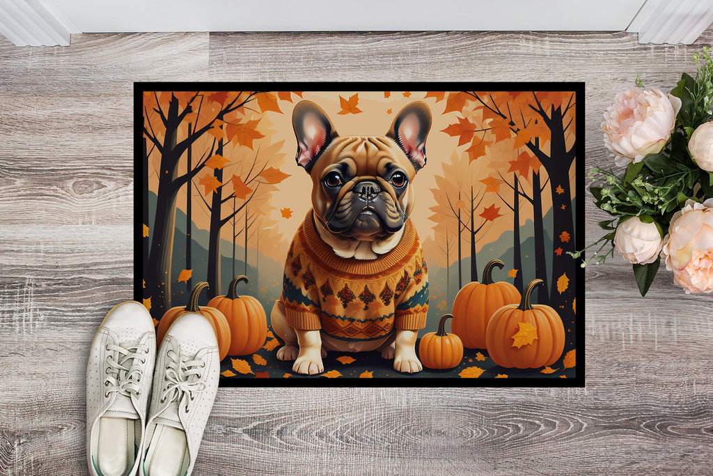 Fawn French Bulldog Fall Doormat Indoor Outdoor 24H X 36W Front Door Mat Rugs for Entryway, Non Slip Washable Low Pile,