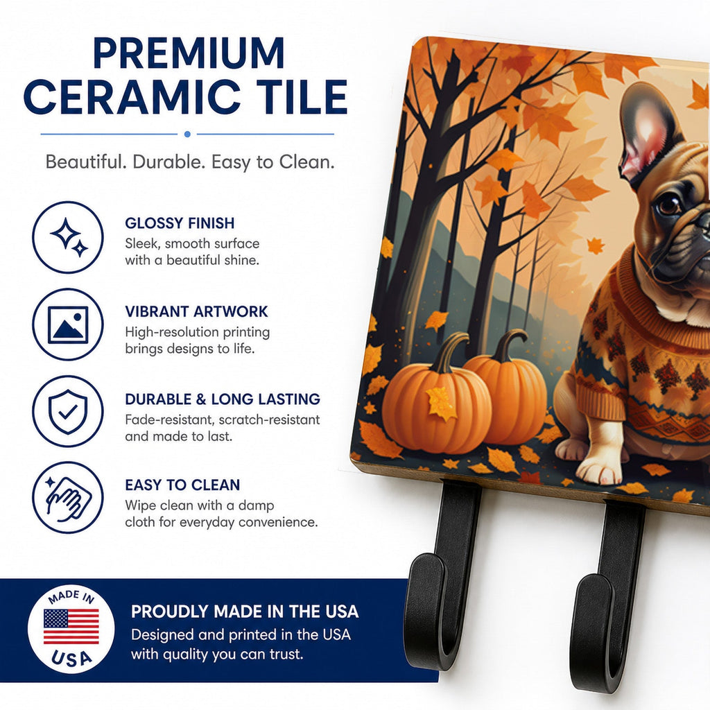 Fawn French Bulldog Fall Leash or Key Holder Wall Hooks, Coat Rack Wall Mount, for Hanging Keys, Towels, Aprons, Leashes