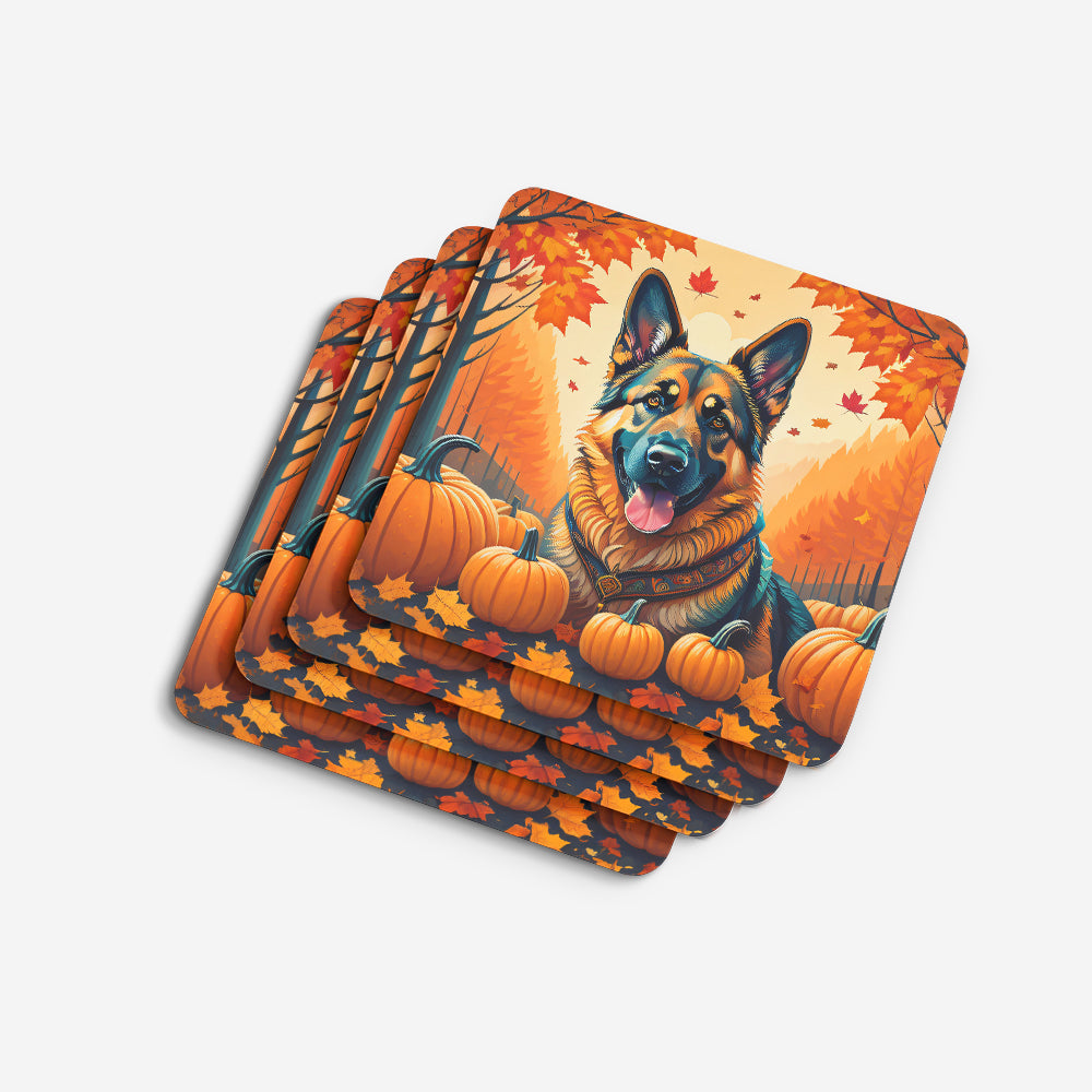 German Shepherd Fall Foam Coasters Set of 4 Cup Coasters for Indoor Outdoor, Tabletop Protection, Anti Slip, Mouse pad Material