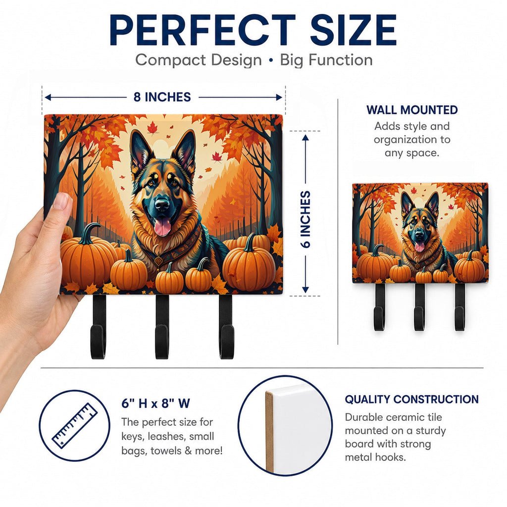 German Shepherd Fall Leash or Key Holder Wall Hooks, Coat Rack Wall Mount, for Hanging Keys, Towels, Aprons, Leashes