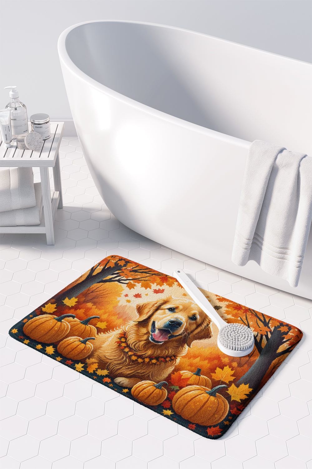 Golden Retriever Fall Memory Foam Kitchen Mat Machine Washable Anti-Fatigue Cushion Comfort Bath or Kitchen Rug