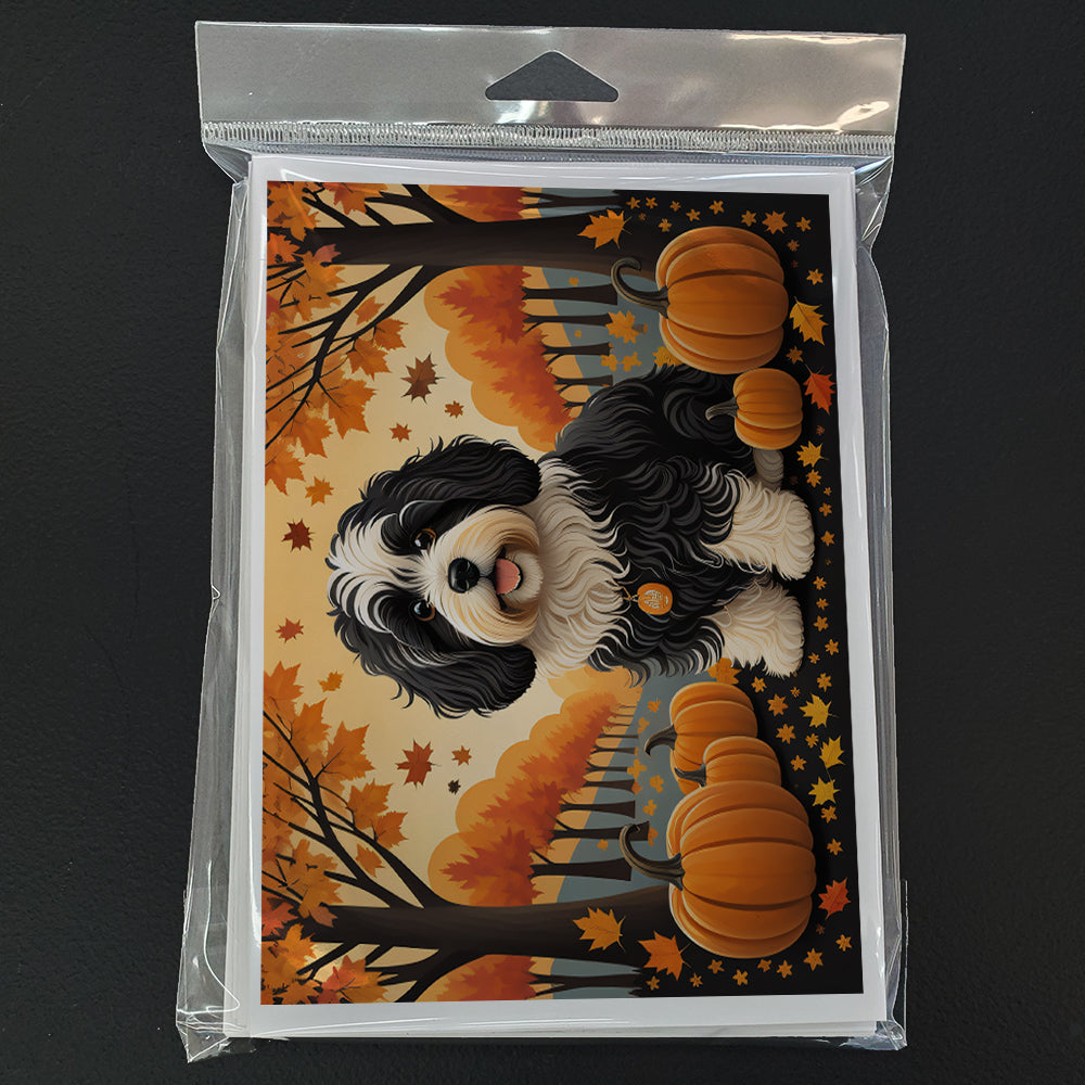 Havanese Fall Greeting Cards Pack of 8 Blank Cards with Envelopes Whimsical A7 Size 5x7