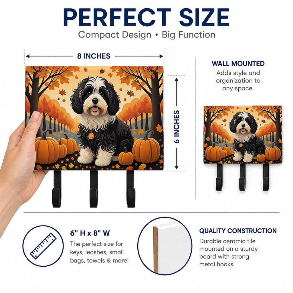 Havanese Fall Leash or Key Holder Wall Hooks, Coat Rack Wall Mount, for Hanging Keys, Towels, Aprons, Leashes