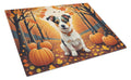 Jack Russell Terrier Fall Cutting Board Tempered Glass Kitchen Cutting Surface, Heat Resistant Chopping, Non-Slip Feet, Food Prep & Serving