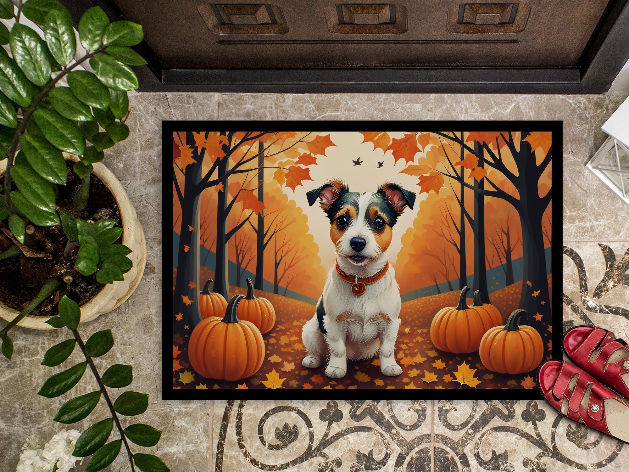Jack Russell Terrier Fall Doormat Indoor Outdoor 18H X 27W Front Door Mat Rugs for Entryway, Non Slip Washable
