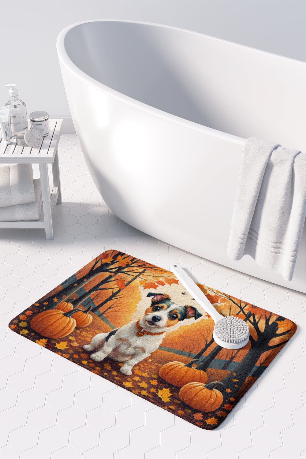 Jack Russell Terrier Fall Memory Foam Kitchen Mat Machine Washable Anti-Fatigue Cushion Comfort Bath or Kitchen Rug