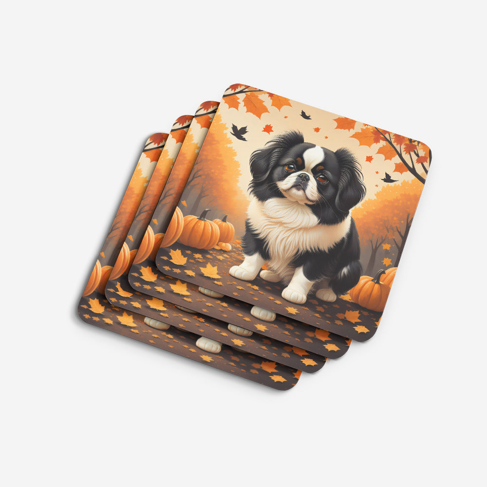 Japanese Chin Fall Foam Coasters Set of 4 Cup Coasters for Indoor Outdoor, Tabletop Protection, Anti Slip, Mouse pad Material