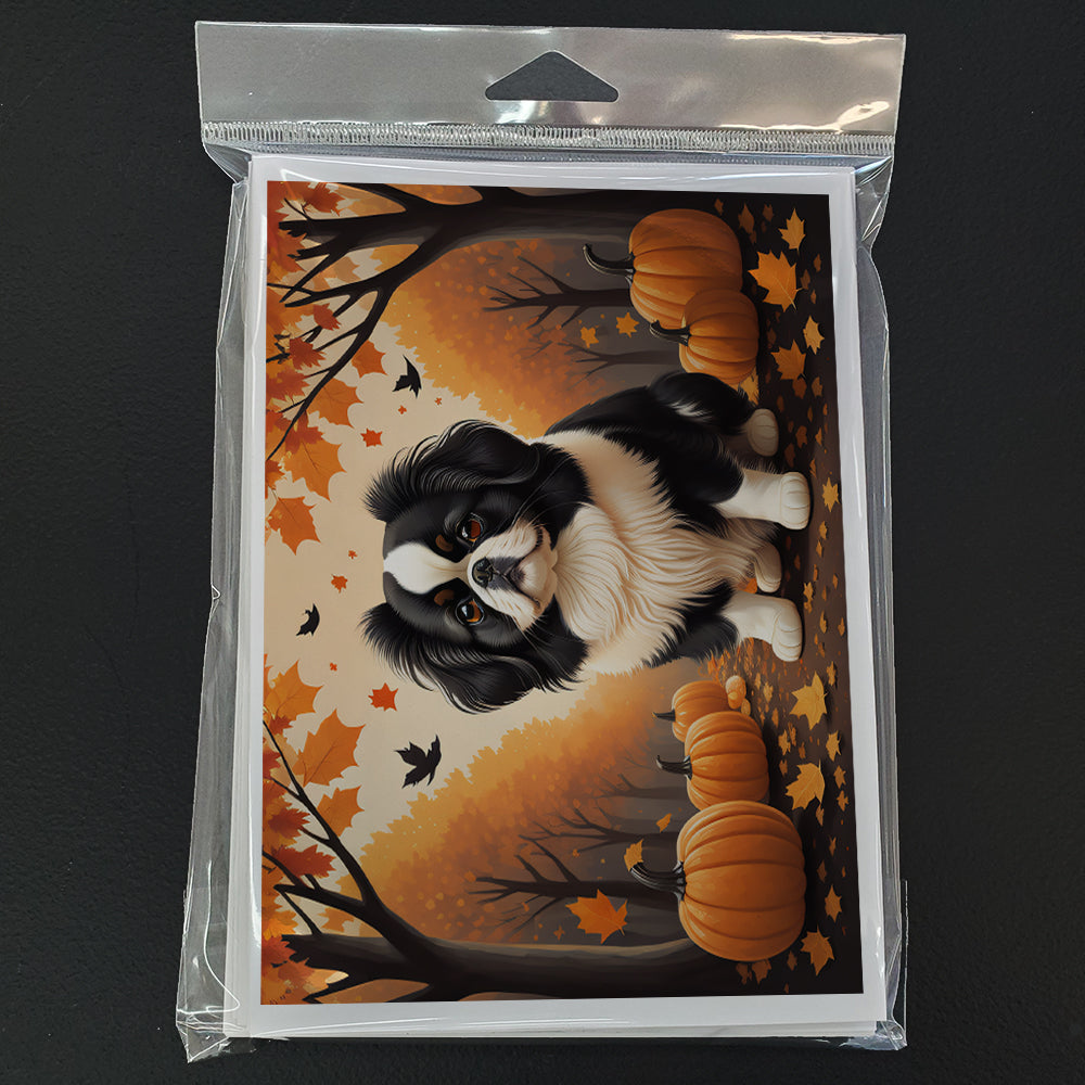 Japanese Chin Fall Greeting Cards Pack of 8 Blank Cards with Envelopes Whimsical A7 Size 5x7