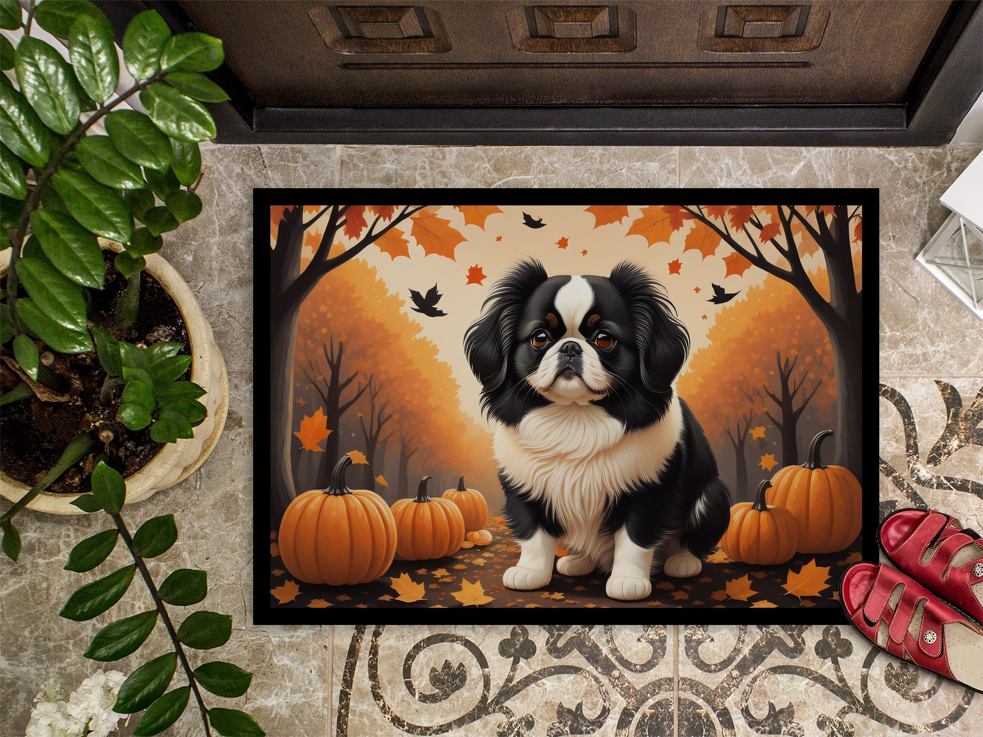 Japanese Chin Fall Doormat Indoor Outdoor 24H X 36W Front Door Mat Rugs for Entryway, Non Slip Washable Low Pile,