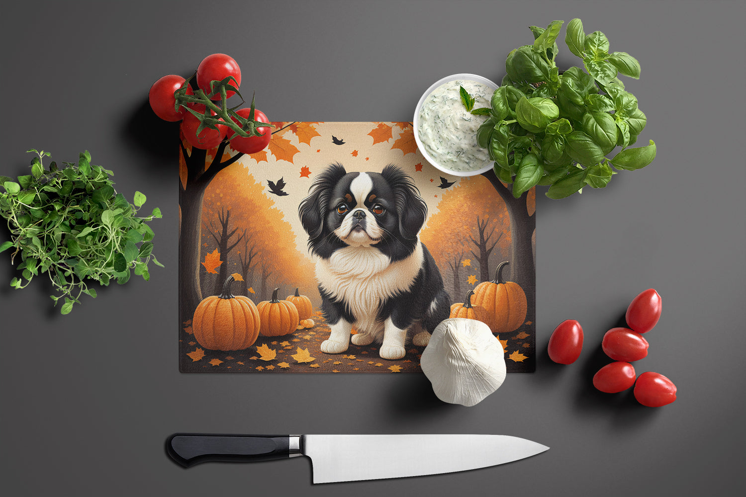 Japanese Chin Fall Cutting Board Tempered Glass Kitchen Cutting Surface, Heat Resistant Chopping, Non-Slip Feet, Food Prep & Serving