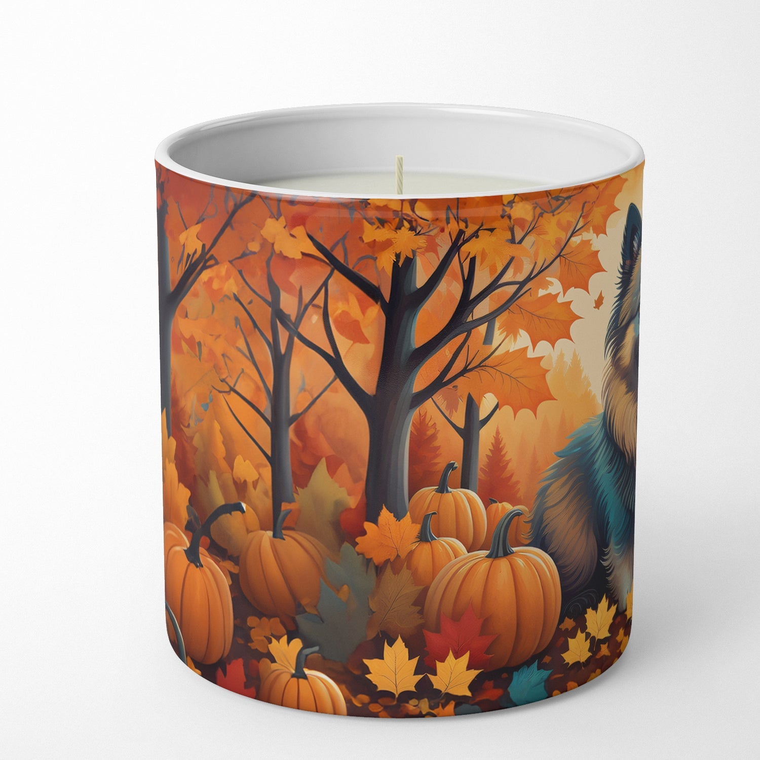 Keeshond Fall Decorative Soy Candle Nature Soy Wax Essential Oil Home Decor Ideal for Bedroom Kitchen Bath Office Gift, 10 oz