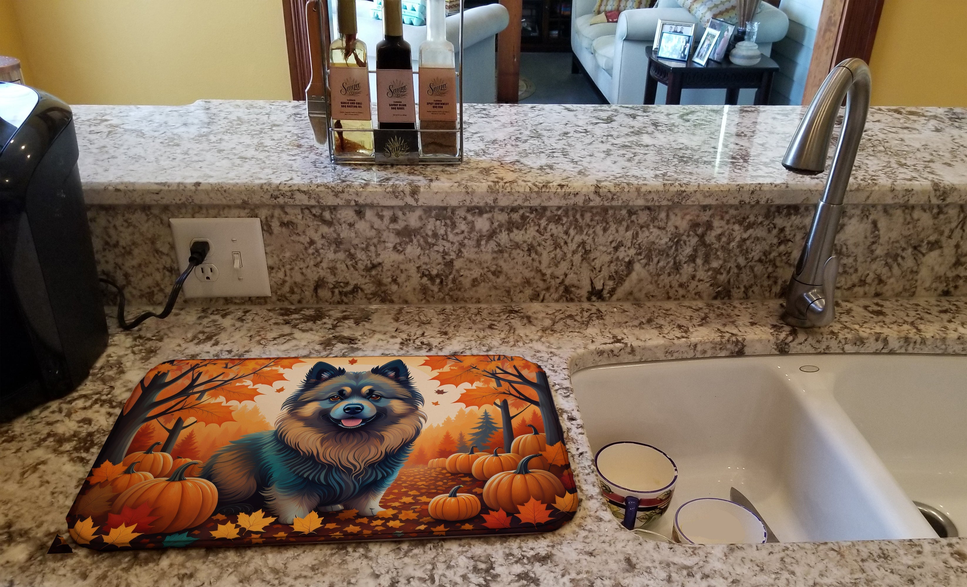Keeshond Fall Dish Drying Mat Absorbent Dish Drying Mat Pad for Kitchen Counter Dish Drainer Mat for Countertop, 14 x 21", Multicolor