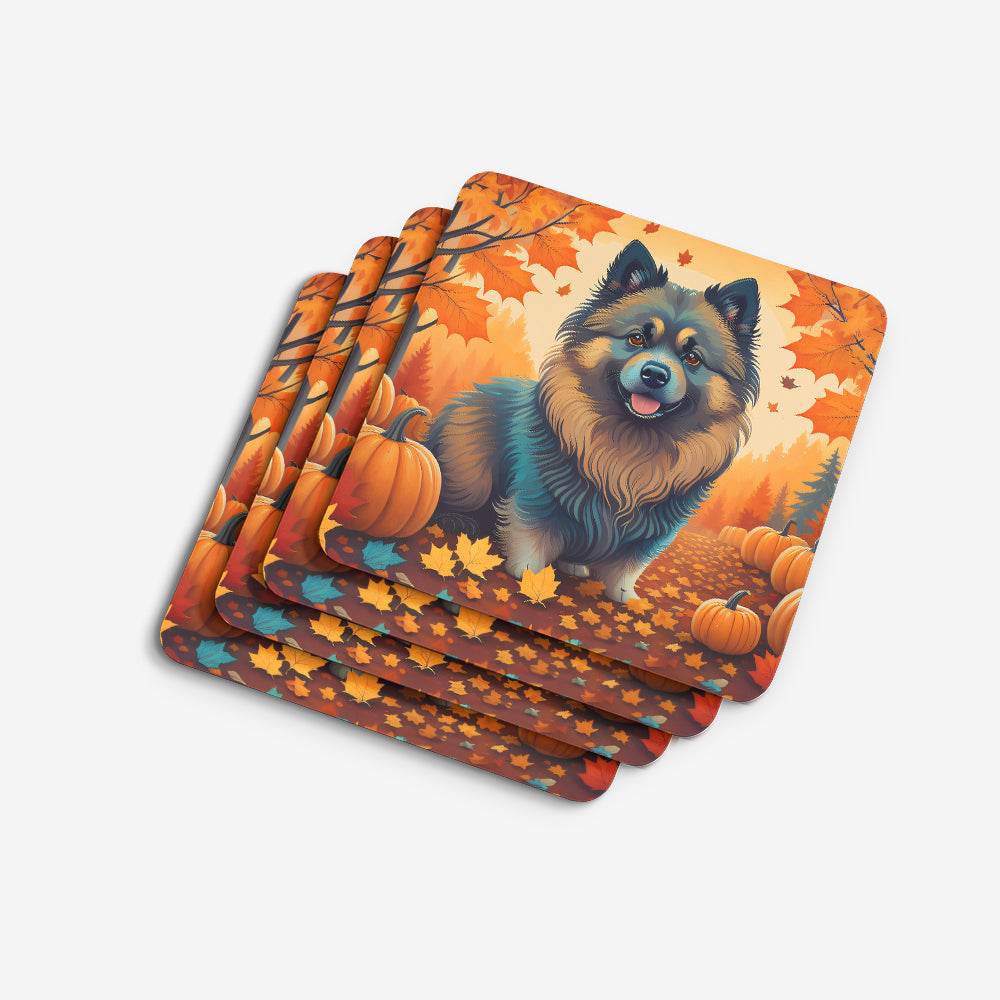 Keeshond Fall Foam Coasters Set of 4 Cup Coasters for Indoor Outdoor, Tabletop Protection, Anti Slip, Mouse pad Material