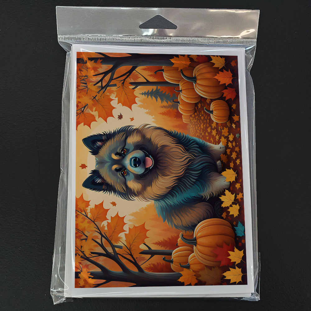 Keeshond Fall Greeting Cards Pack of 8 Blank Cards with Envelopes Whimsical A7 Size 5x7