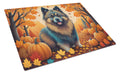 Keeshond Fall Cutting Board Tempered Glass Kitchen Cutting Surface, Heat Resistant Chopping, Non-Slip Feet, Food Prep & Serving