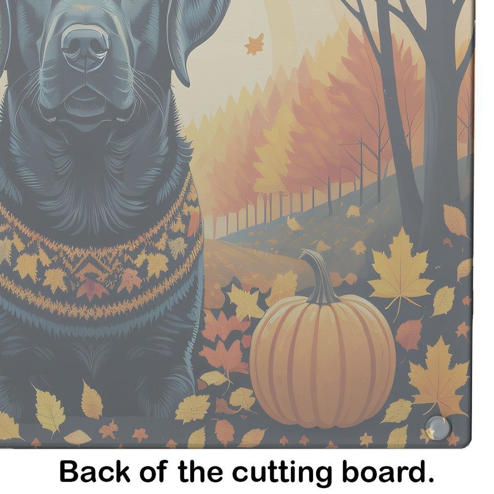 Black Labrador Retriever Fall Cutting Board Tempered Glass Kitchen Cutting Surface, Heat Resistant Chopping, Non-Slip Feet, Food Prep & Serving
