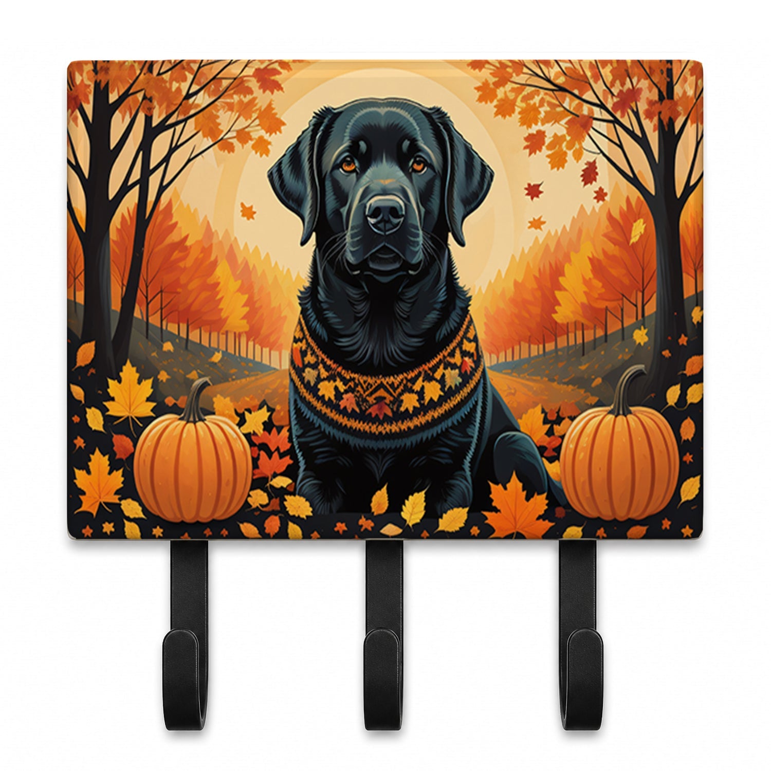 Black Labrador Retriever Fall Leash or Key Holder Wall Hooks, Coat Rack Wall Mount, for Hanging Keys, Towels, Aprons, Leashes