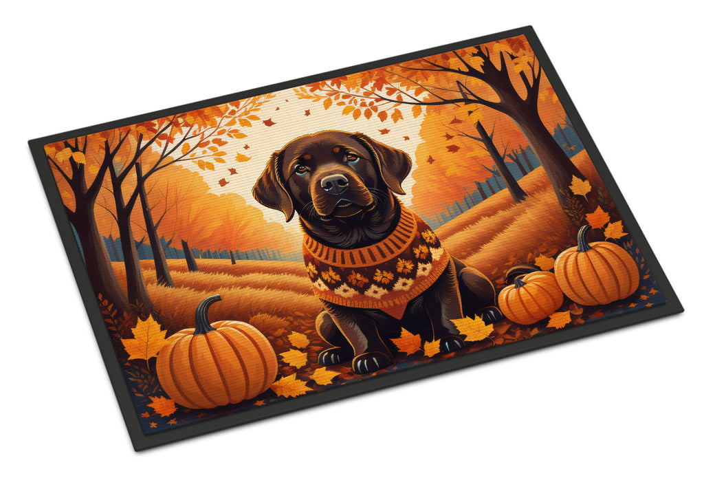 Chocolate Labrador Retriever Fall Doormat Indoor Outdoor 18H X 27W Front Door Mat Rugs for Entryway, Non Slip Washable