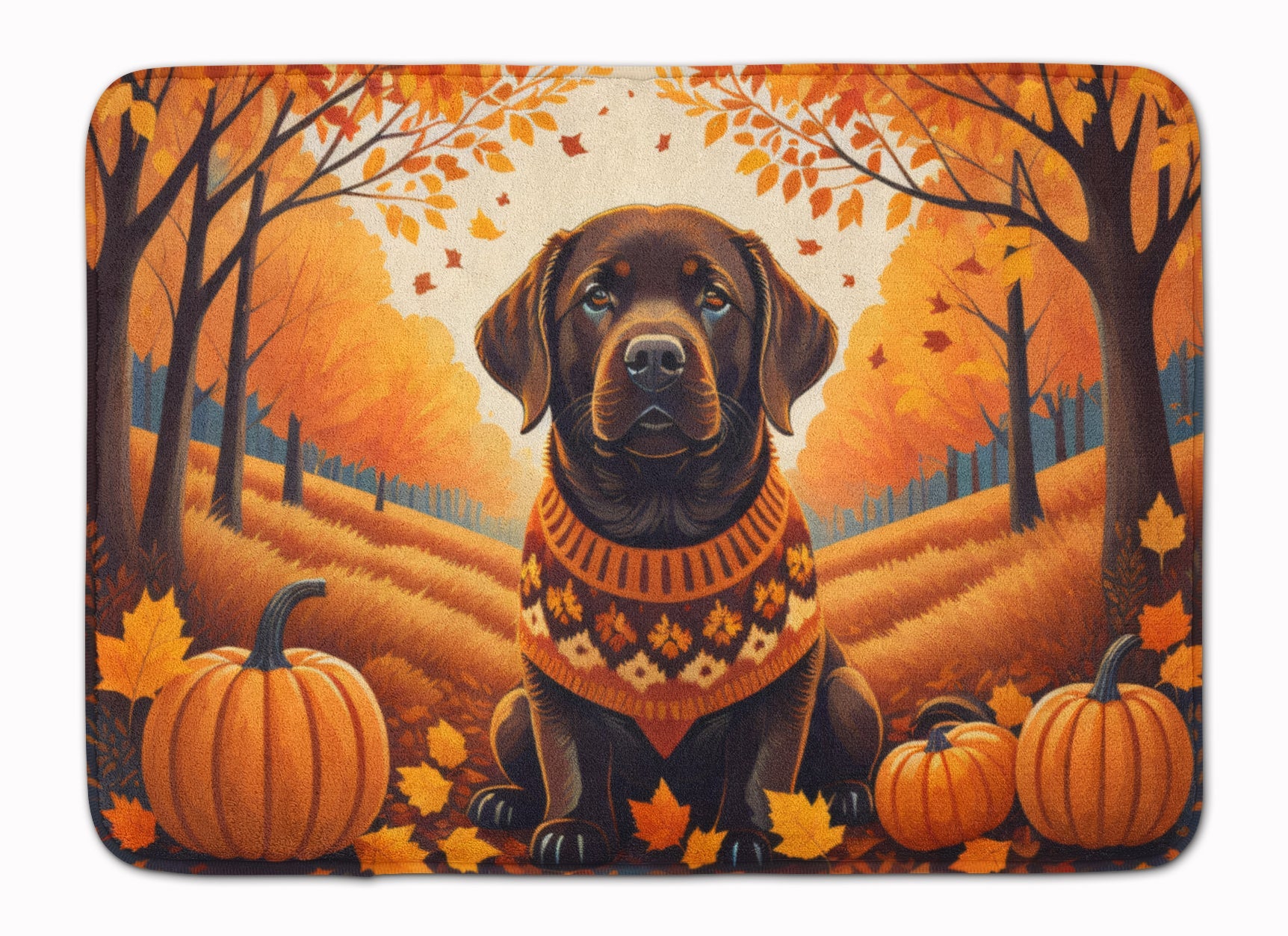 Chocolate Labrador Retriever Fall Memory Foam Kitchen Mat Machine Washable Anti-Fatigue Cushion Comfort Bath or Kitchen Rug