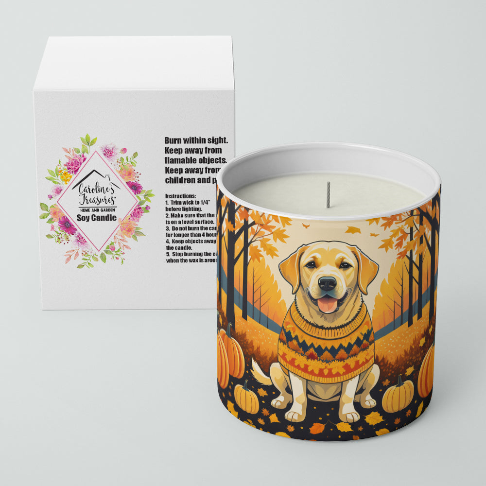 Yellow Labrador Retriever Fall Decorative Soy Candle Nature Soy Wax Essential Oil Home Decor Ideal for Bedroom Kitchen Bath Office Gift, 10 oz