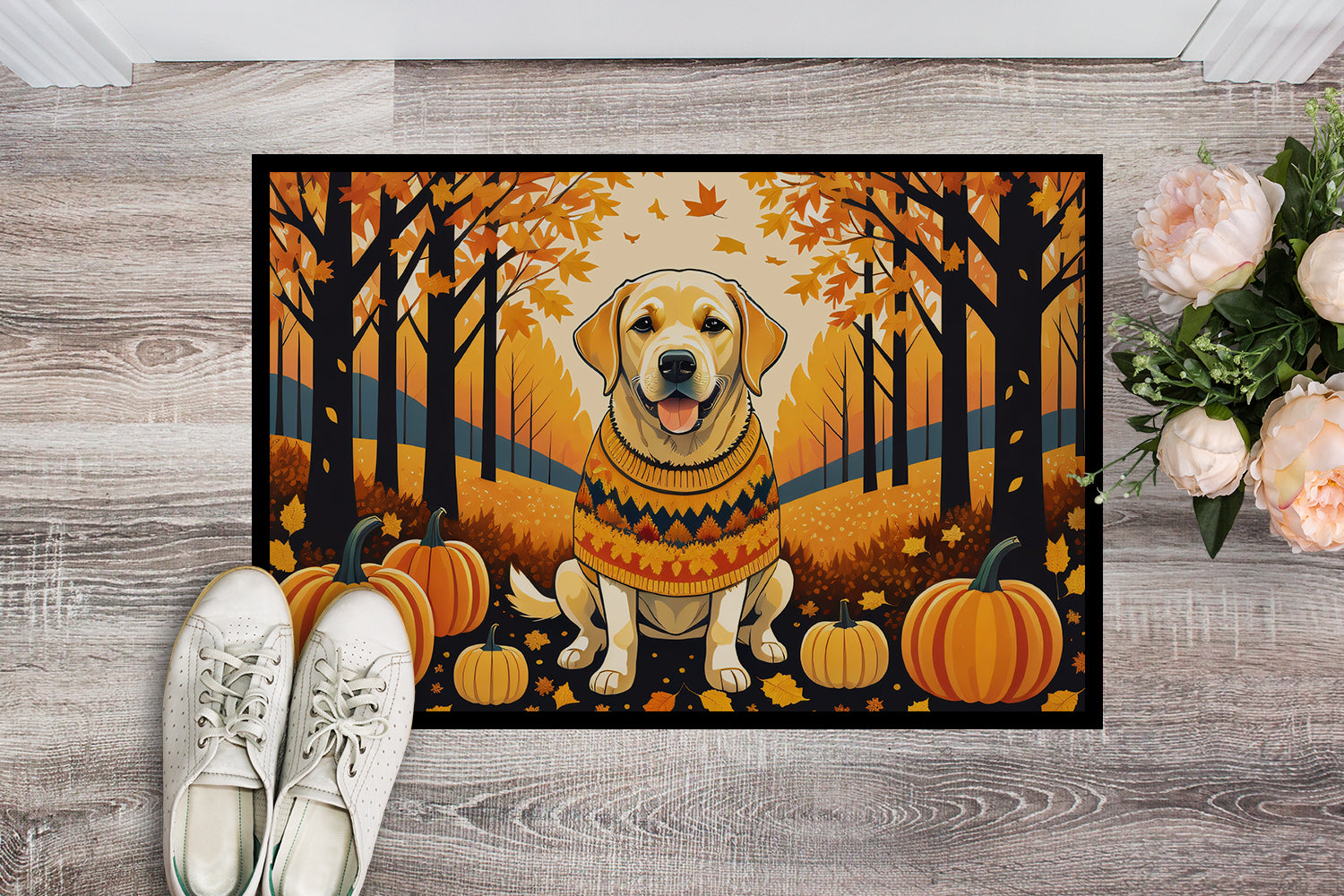 Yellow Labrador Retriever Fall Doormat Indoor Outdoor 24H X 36W Front Door Mat Rugs for Entryway, Non Slip Washable Low Pile,
