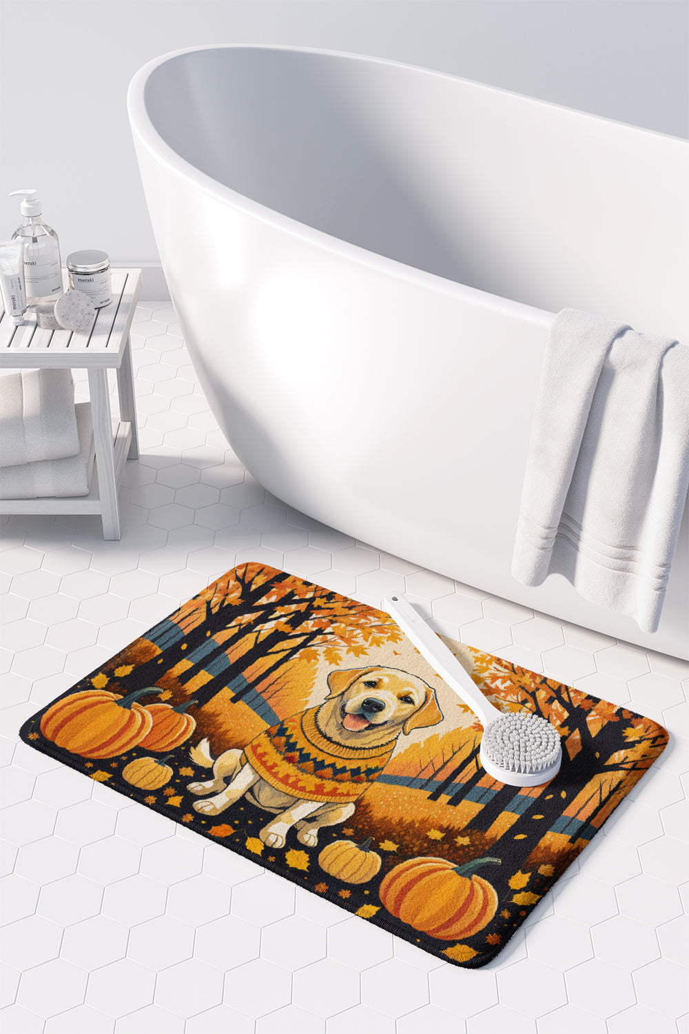 Yellow Labrador Retriever Fall Memory Foam Kitchen Mat Machine Washable Anti-Fatigue Cushion Comfort Bath or Kitchen Rug