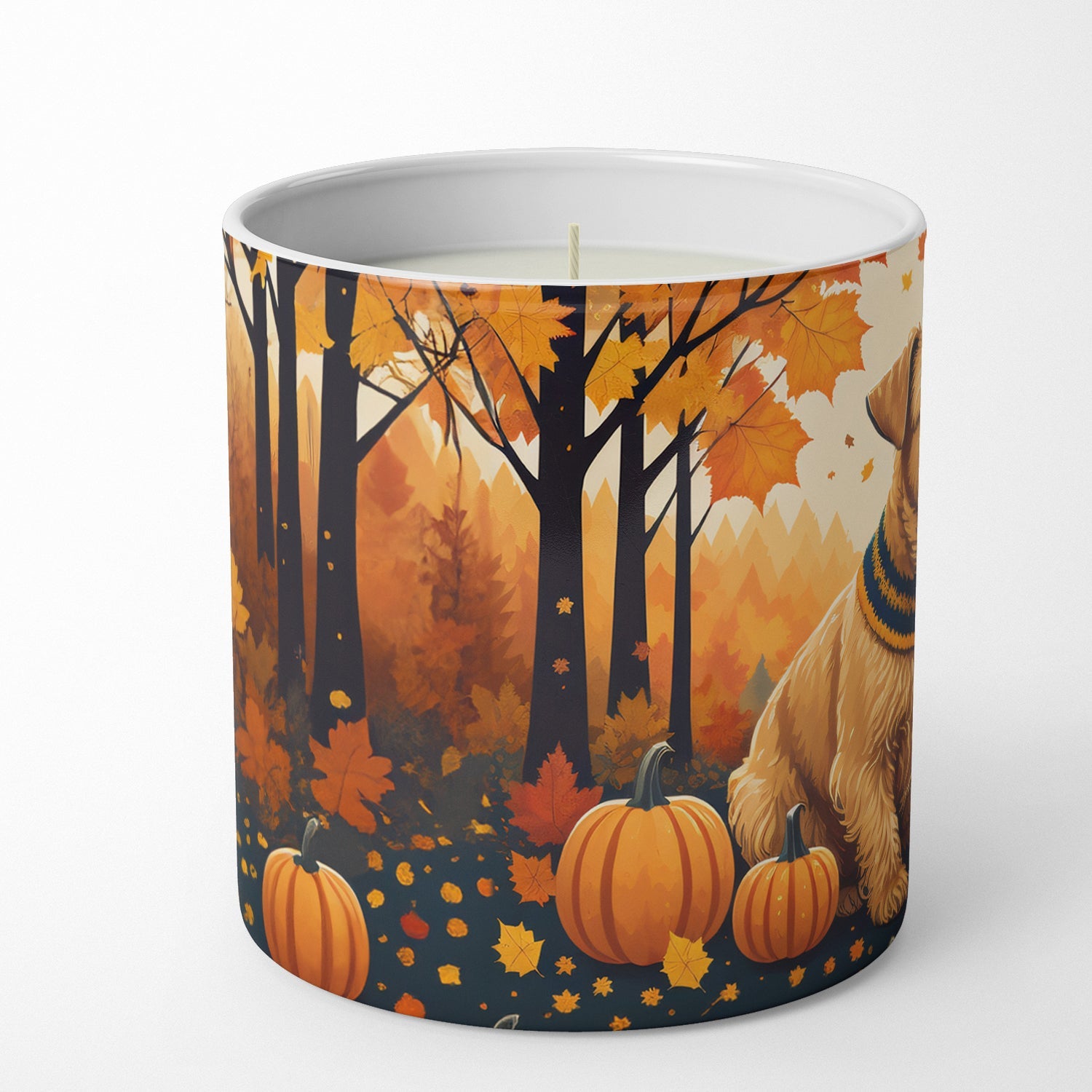Lakeland Terrier Fall Decorative Soy Candle Nature Soy Wax Essential Oil Home Decor Ideal for Bedroom Kitchen Bath Office Gift, 10 oz