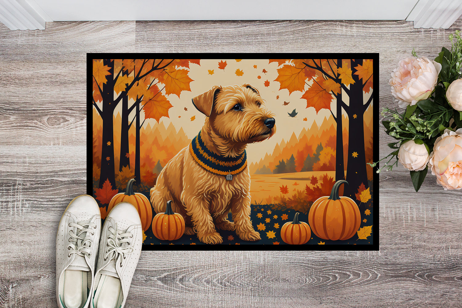 Lakeland Terrier Fall Doormat Indoor Outdoor 24H X 36W Front Door Mat Rugs for Entryway, Non Slip Washable Low Pile,