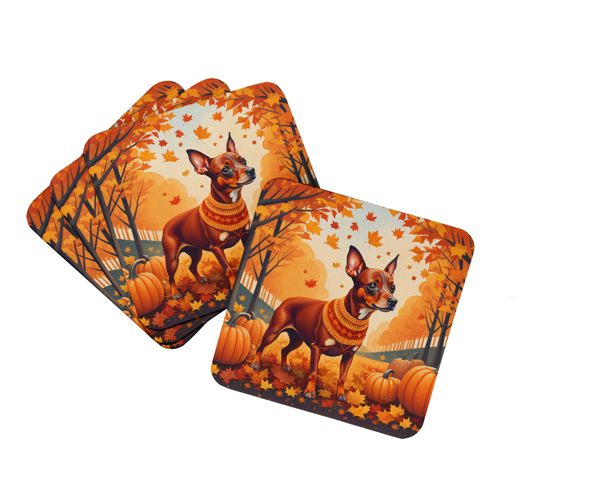 Red Miniature Pinscher Fall Foam Coasters Set of 4 Cup Coasters for Indoor Outdoor, Tabletop Protection, Anti Slip, Mouse pad Material