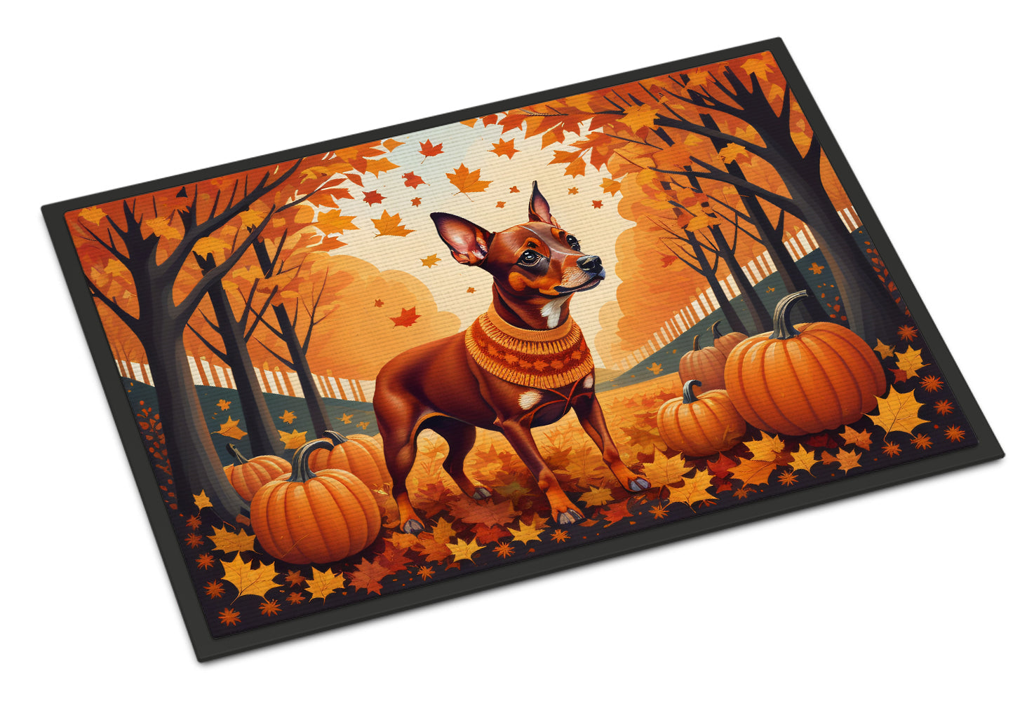 Red Miniature Pinscher Fall Doormat Indoor Outdoor 18H X 27W Front Door Mat Rugs for Entryway, Non Slip Washable